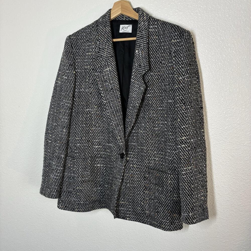 Koret Blazer Womens Medium Gray Herringbone Tweed Button Vintage Made USA Jacket